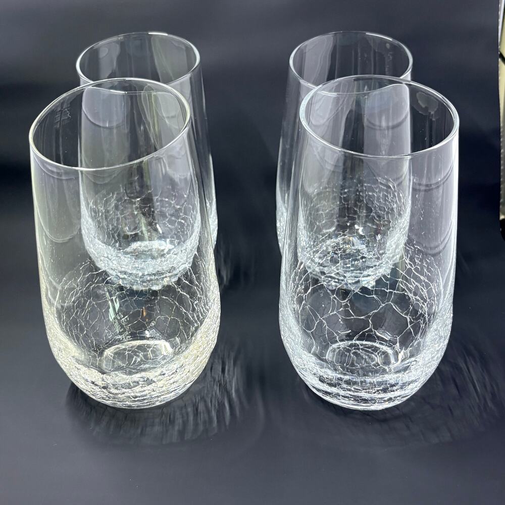Pier 1 Crackle Glass Slanted Rim Tumbler Highball Cocktail Glass